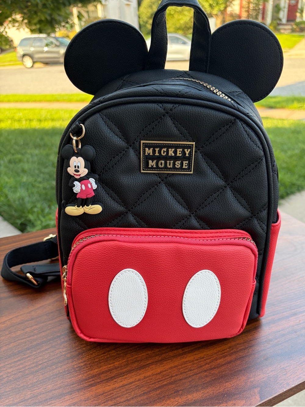 Disney Mickey Mouse Primark Mini Backpack Black Red Quilted 3D Ears NWT